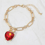 Women's Chunky Heart Stone Cluster Toggle Charm Bracelet
