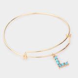 -L- Turquoise Embellished Initial Monogram Charm Bracelet