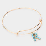 -R- Turquoise Embellished Initial Monogram Charm Bracelet