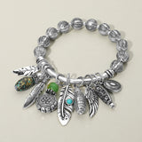 Boho Leaf Feather Wing Beads Charm Beaded Stretch Bracelet