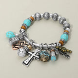 Boho Cross Decorative Beads Charm Beaded Stretch Bracelet