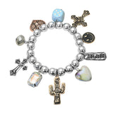 Western Blessed Cactus Cowboy Boot Dice Cross Pearl Charm Beaded Stretch Bracelet