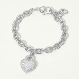 14K Gold Plated CZ Pave Heart Charm Chunky Chain Bracelet