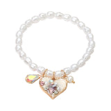 Heart Teardrop Stone Charm Pearl Beaded Stretch Bracelet