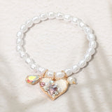 Heart Teardrop Stone Charm Pearl Beaded Stretch Bracelet