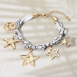 Star Charm Embellished Scarf Fabric Chain Bracelet