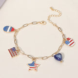 Enamel American USA Flag Star Apple Egg Heart Charm Station Paperclip Chain Bracelet