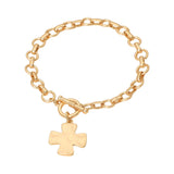 Matte Hammered Metal Cross Charm Toggle Chain Link Bracelet