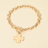 Matte Hammered Metal Cross Charm Toggle Chain Link Bracelet
