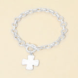 Matte Hammered Metal Cross Charm Toggle Chain Link Bracelet