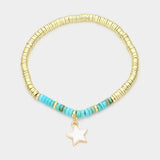 Enamel Star Charm Natural Stone Stretch Bracelet