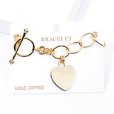 Gold Dipped Metal Heart Lock Charm Toggle Bracelet