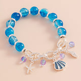 Enamel Seashell Metal Starfish Beads Charm Beaded Stretch Bracelet