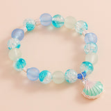 Enamel Seashell Locket Charm Beaded Stretch Bracelet