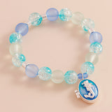 Enamel Oval Mermaid Locket Charm Beaded Stretch Bracelet