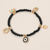 Evil Eye Clover Peace Elephant Hamsa Hand Charm Beaded Stretch Bracelet