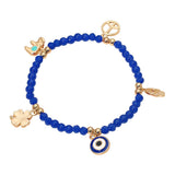Evil Eye Clover Peace Elephant Hamsa Hand Charm Beaded Stretch Bracelet