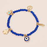 Evil Eye Clover Peace Elephant Hamsa Hand Charm Beaded Stretch Bracelet