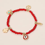 Evil Eye Clover Peace Elephant Hamsa Hand Charm Beaded Stretch Bracelet