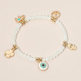 Evil Eye Clover Peace Elephant Hamsa Hand Charm Beaded Stretch Bracelet