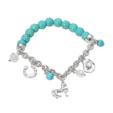 SECRET BOX_Western Horse Horse Shoe Cowboy Hat Pearl Charm Beaded Stretch Bracelet