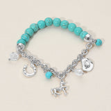 SECRET BOX_Western Horse Horse Shoe Cowboy Hat Pearl Charm Beaded Stretch Bracelet