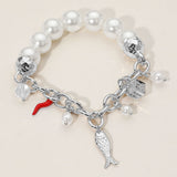 SECRET BOX_Fish Dice Chili Charm Pearl Beaded Stretch Bracelet