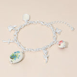 Vintage Floral Ceramic Charm Metal Angel Flower Stem Honey Bee Charm Station Bracelet