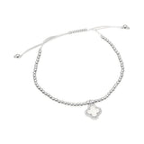 CZ Rim Mother of Pearl Quatrefoil Charm Beaded Adjustable Cinch Pull Tie Bracelet