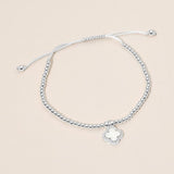 CZ Rim Mother of Pearl Quatrefoil Charm Beaded Adjustable Cinch Pull Tie Bracelet