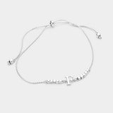 -F- Metal Cube Beaded Initial Monogram Charm Cinch Bracelet