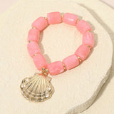 Bold Textured Seashell Charm Chunky Resin Beaded Stretch Bracelet