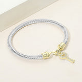 Two Tone CZ Pave Key Charm Cable Bangle Bracelet