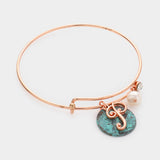 -P- Initial Monogram Pearl Charm Bracelet