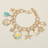 Starfish Sea Turtle Sea Shell Pearl Charm Station Bracelet