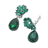 Flower Glass Crystal Teardrop Dangle Clip On Earrings
