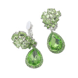 Flower Glass Crystal Teardrop Dangle Clip On Earrings