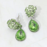 Flower Glass Crystal Teardrop Dangle Clip On Earrings