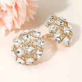 Square Stone Cluster Embellished Dome Evening Clip On Earrings