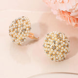 Beaded Pearl Rhinestone Embellished Dome Clip On Earrings