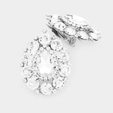 Crystal Round Trimmed Teardrop Clip On Evening Earrings