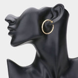 1.25" Textured metal hoop clip on earrings