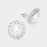 Spiral Stone Paved Embellished Pearl Clip On Earrings