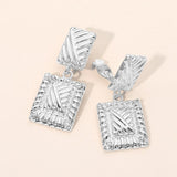 Textured Metal Geometric Rectangle Frame Drop Clip On Earrings