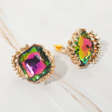 Faceted Square Glass Stone Frame Evening Statement Clip On Earrings