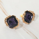 Faceted Square Glass Stone Frame Evening Statement Clip On Earrings