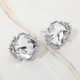 Faceted Square Glass Stone Frame Evening Statement Clip On Earrings