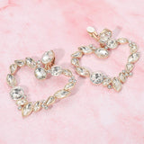 Oval Marquise Teardrop Stone Cluster Open Heart Drop Evening Statement Earrings