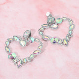 Oval Marquise Teardrop Stone Cluster Open Heart Drop Evening Statement Earrings