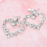 Oval Marquise Teardrop Stone Cluster Open Heart Drop Evening Statement Earrings